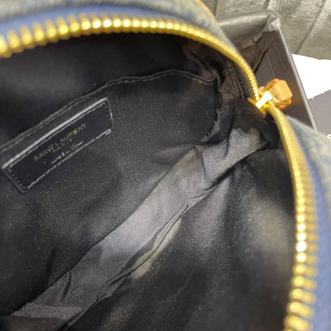 Saint Laurent Vinyle Round Camera Bag in Monogram Canvas and Leather