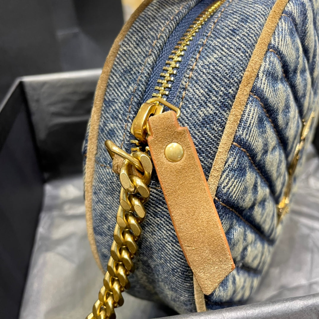 Saint Laurent Vinyle Round Camera Bag in Monogram Canvas and Leather