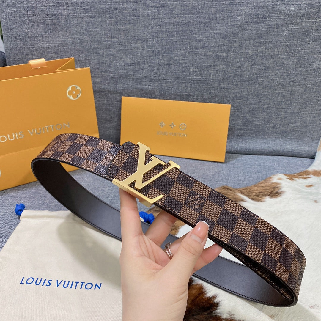 Louis Vuitton LV Initiales 40mm Belt Damier Ebene Canvas Gold Buckle Brown