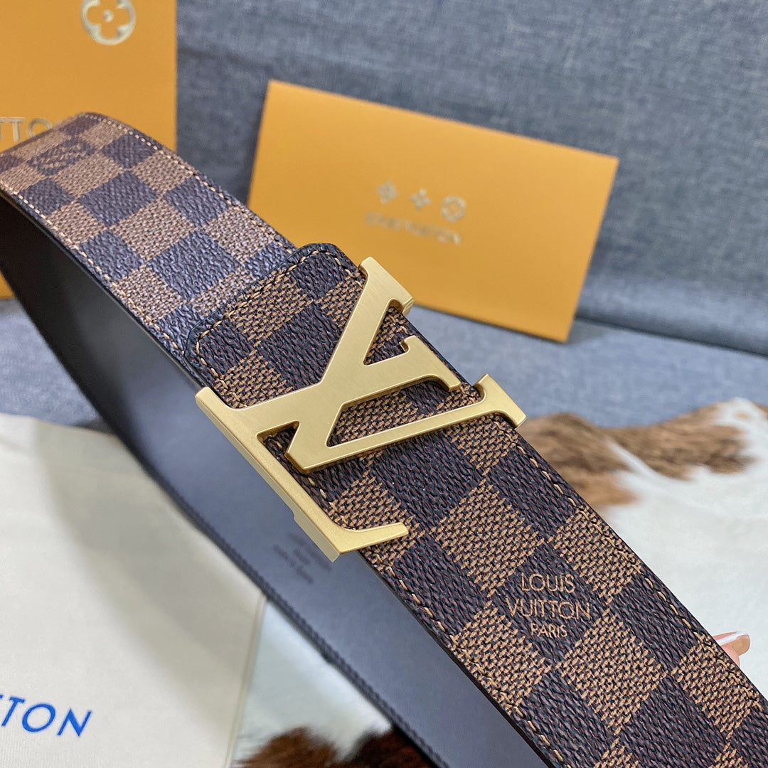 Louis Vuitton LV Initiales 40mm Belt Damier Ebene Canvas Gold Buckle Brown