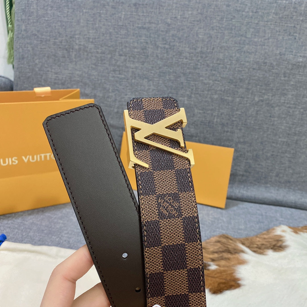 Louis Vuitton LV Initiales 40mm Belt Damier Ebene Canvas Gold Buckle Brown