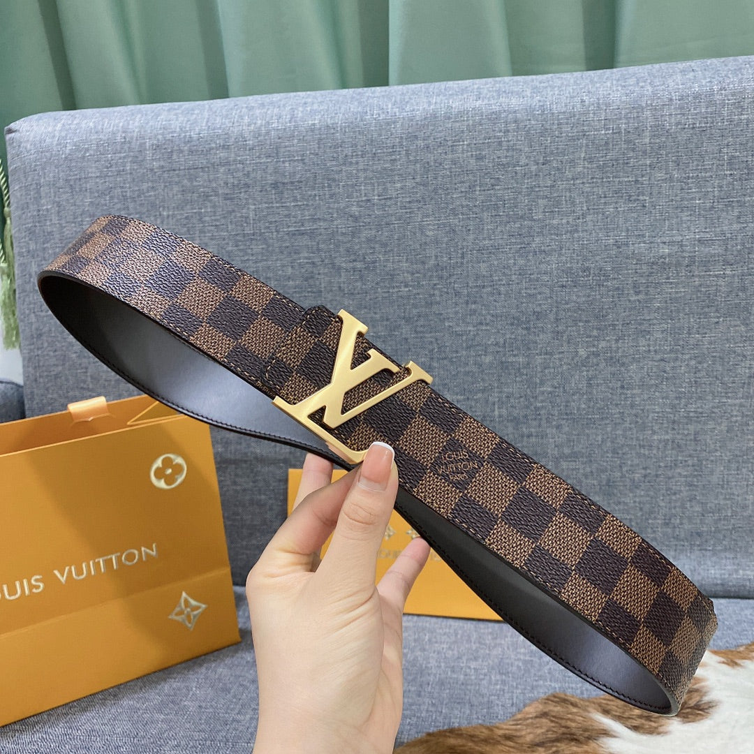 Louis Vuitton LV Initiales 40mm Belt Damier Ebene Canvas Gold Buckle Brown