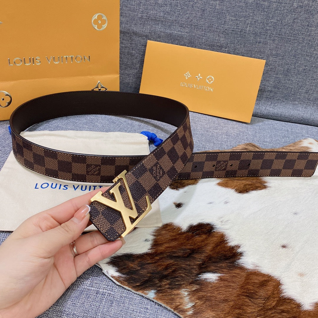 Louis Vuitton LV Initiales 40mm Belt Damier Ebene Canvas Gold Buckle Brown