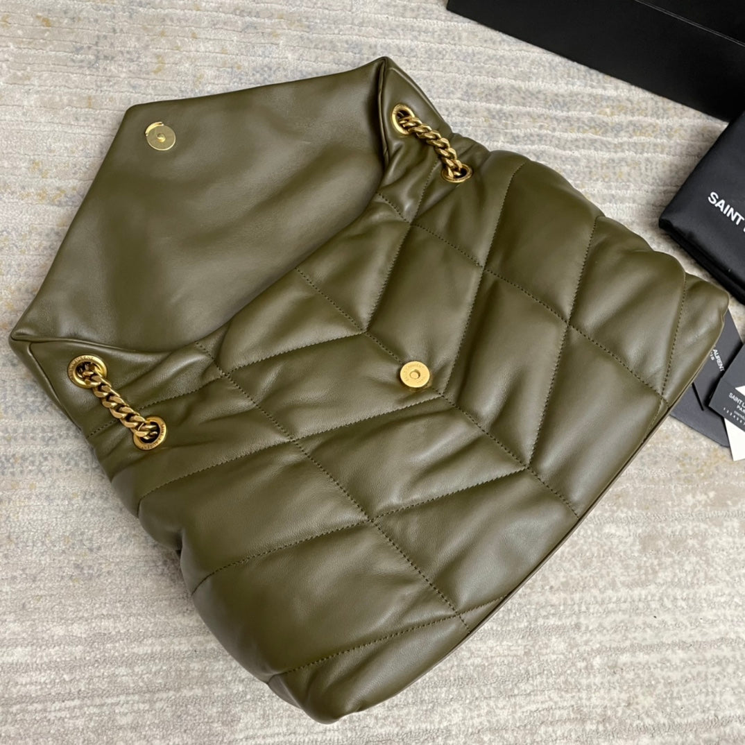 Saint Laurent Loulou Puffer Small Bag in Olive Green Quilted Lambskin