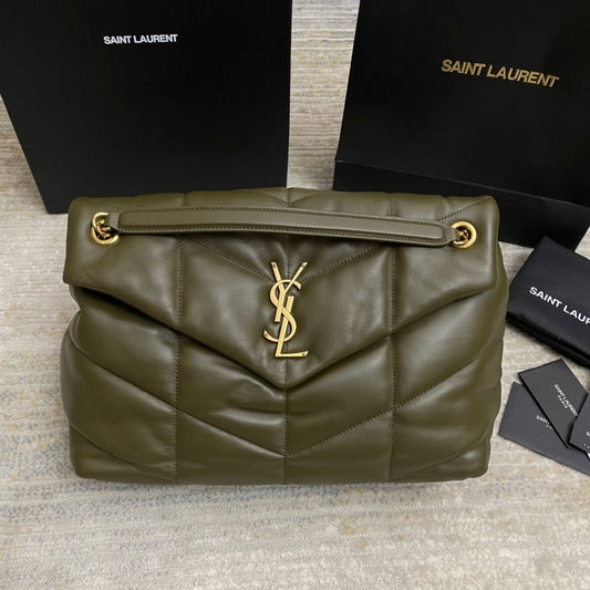 Saint Laurent Loulou Puffer Small Bag in Olive Green Quilted Lambskin