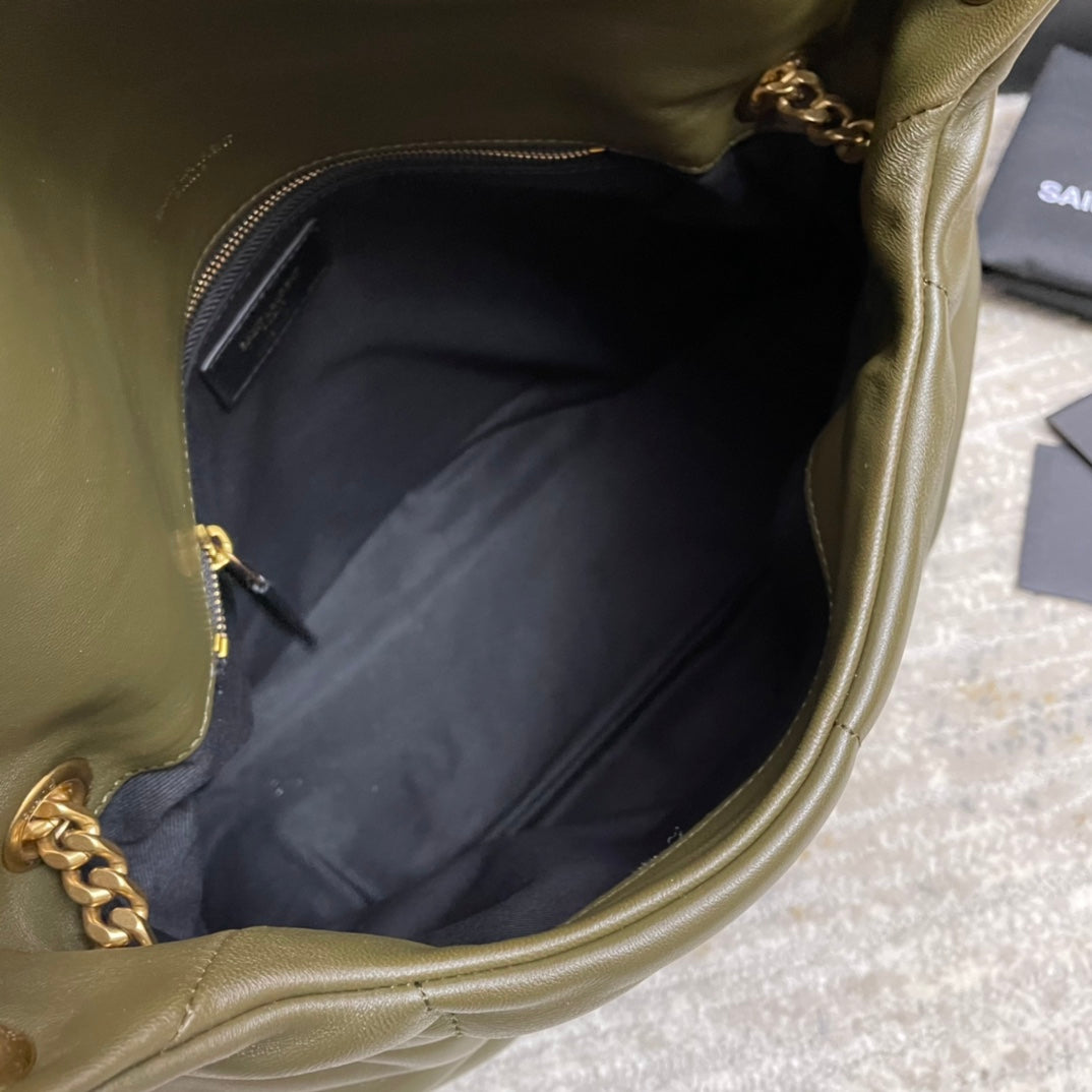 Saint Laurent Loulou Puffer Small Bag in Olive Green Quilted Lambskin