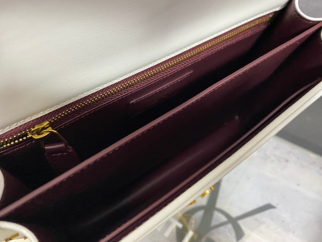 Saint Laurent Cassandra Medium Envelope Shoulder Bag in White Leather with Gold Hardware