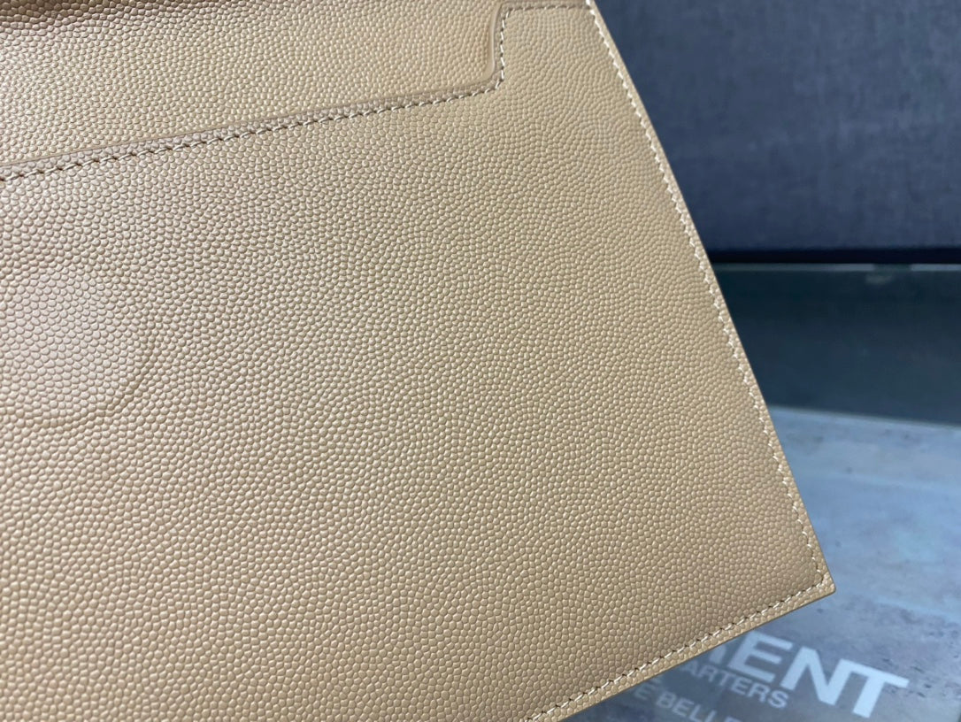 Saint Laurent Uptown Pouch in Shiny Smooth Leather - Beige
