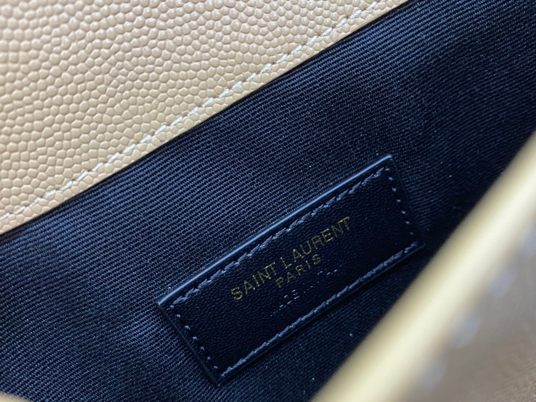 Saint Laurent Uptown Pouch in Shiny Smooth Leather - Beige