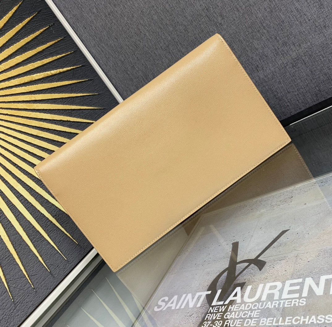 Saint Laurent Uptown Pouch in Shiny Smooth Leather - Beige