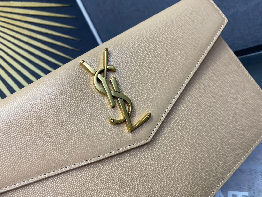 Saint Laurent Uptown Pouch in Shiny Smooth Leather - Beige