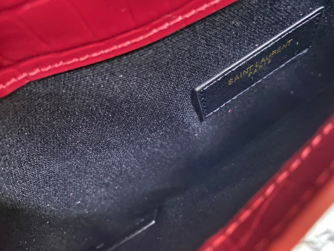 Saint Laurent Uptown Pouch in Crocodile-Embossed Leather - Red