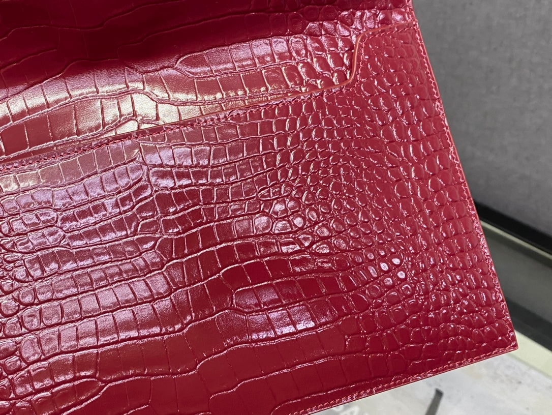 Saint Laurent Uptown Pouch in Crocodile-Embossed Leather - Red