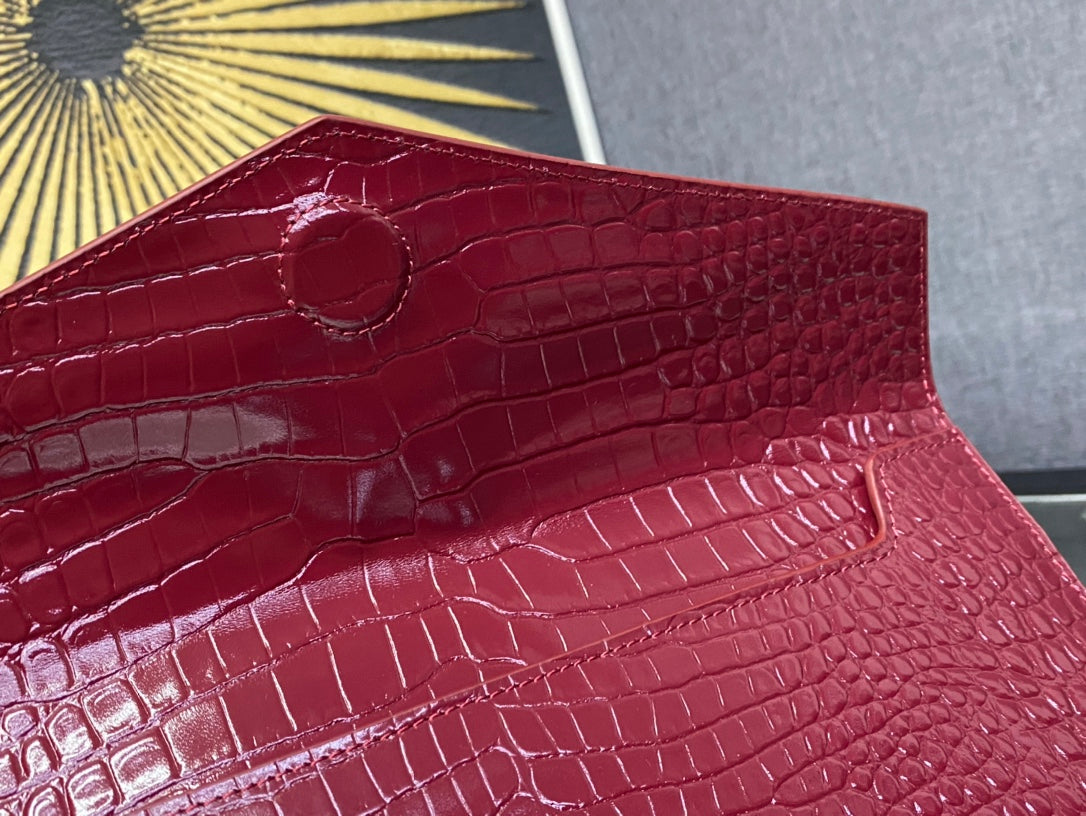 Saint Laurent Uptown Pouch in Crocodile-Embossed Leather - Red