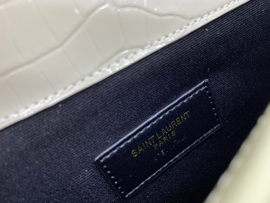 Saint Laurent Cassandre Lizard-Embossed Leather Envelope Pouch - Cream