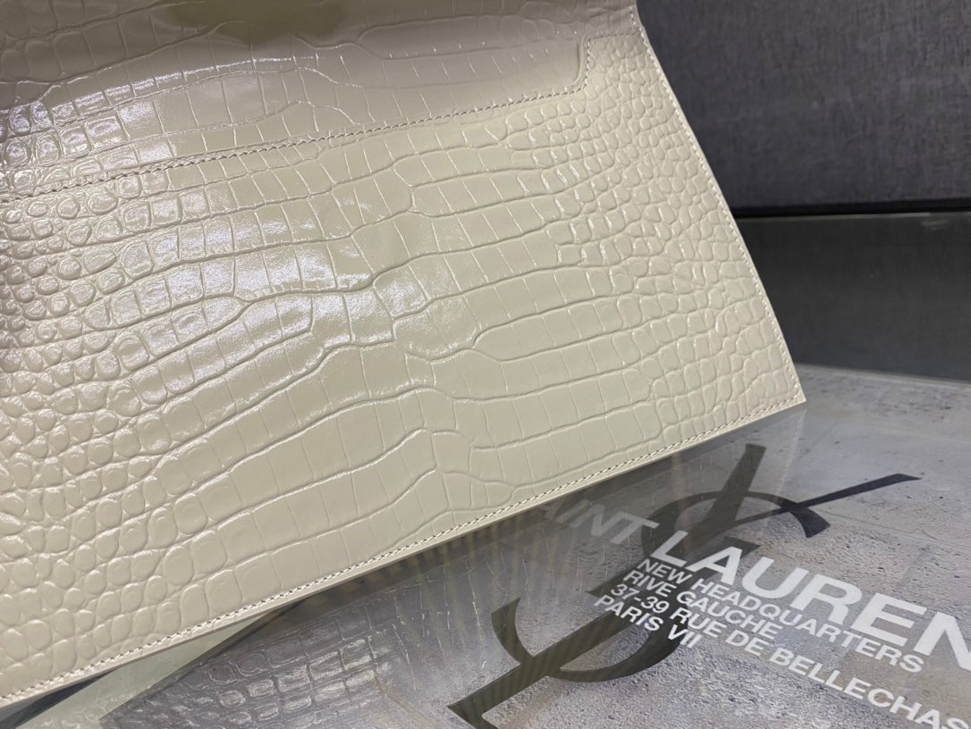 Saint Laurent Cassandre Lizard-Embossed Leather Envelope Pouch - Cream