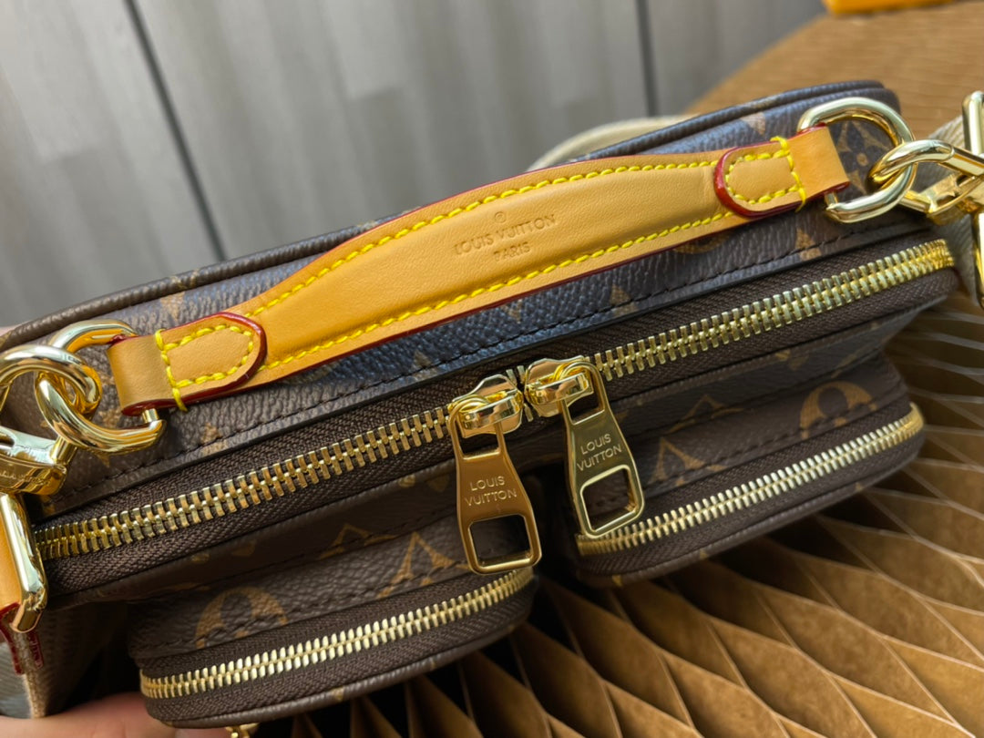 Louis Vuitton Vintage Brown Monogram Utility Shoulder Bag with Detachable Pouch