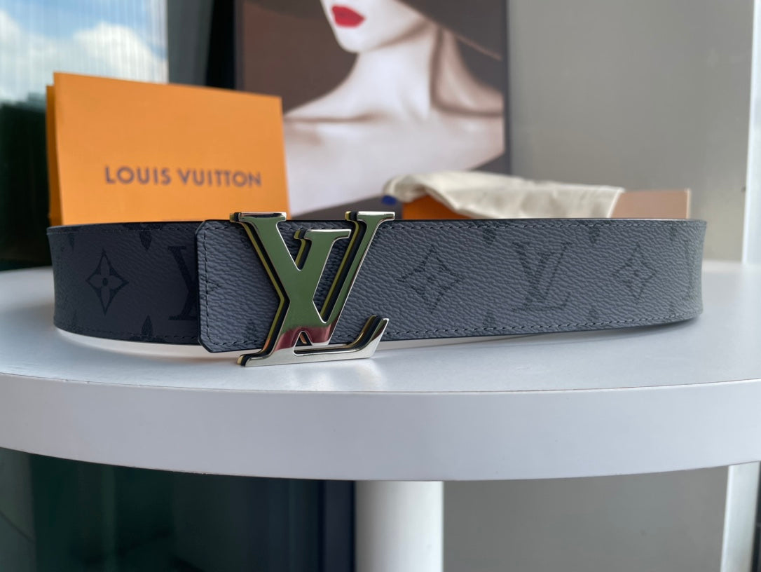 Louis Vuitton LV Initiales 40mm Belt in Monogram Eclipse Canvas with Silver-Tone Buckle