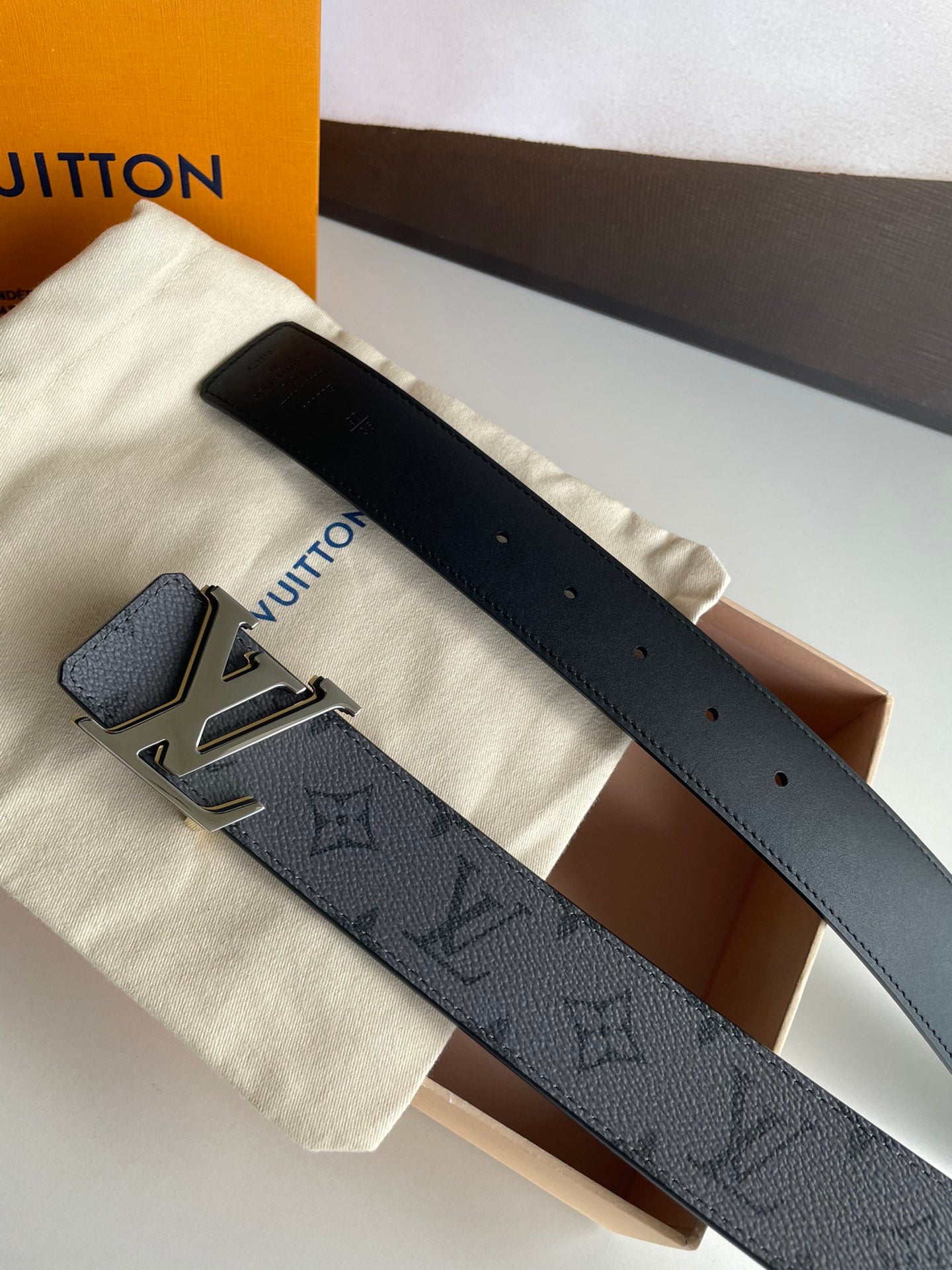 Louis Vuitton LV Initiales 40mm Belt in Monogram Eclipse Canvas with Silver-Tone Buckle