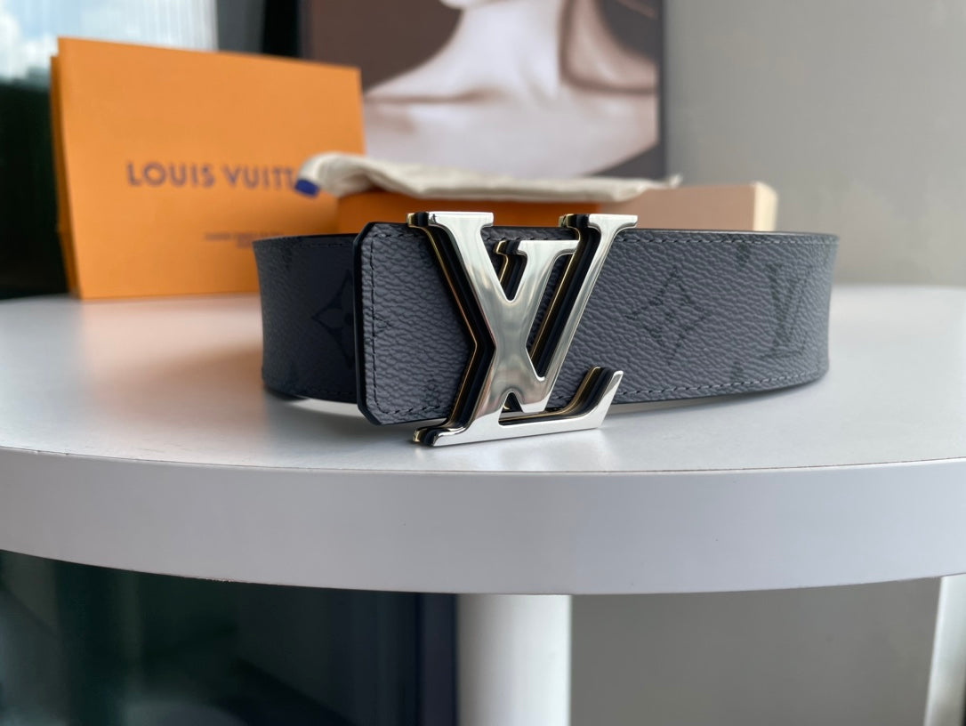 Louis Vuitton LV Initiales 40mm Belt in Monogram Eclipse Canvas with Silver-Tone Buckle