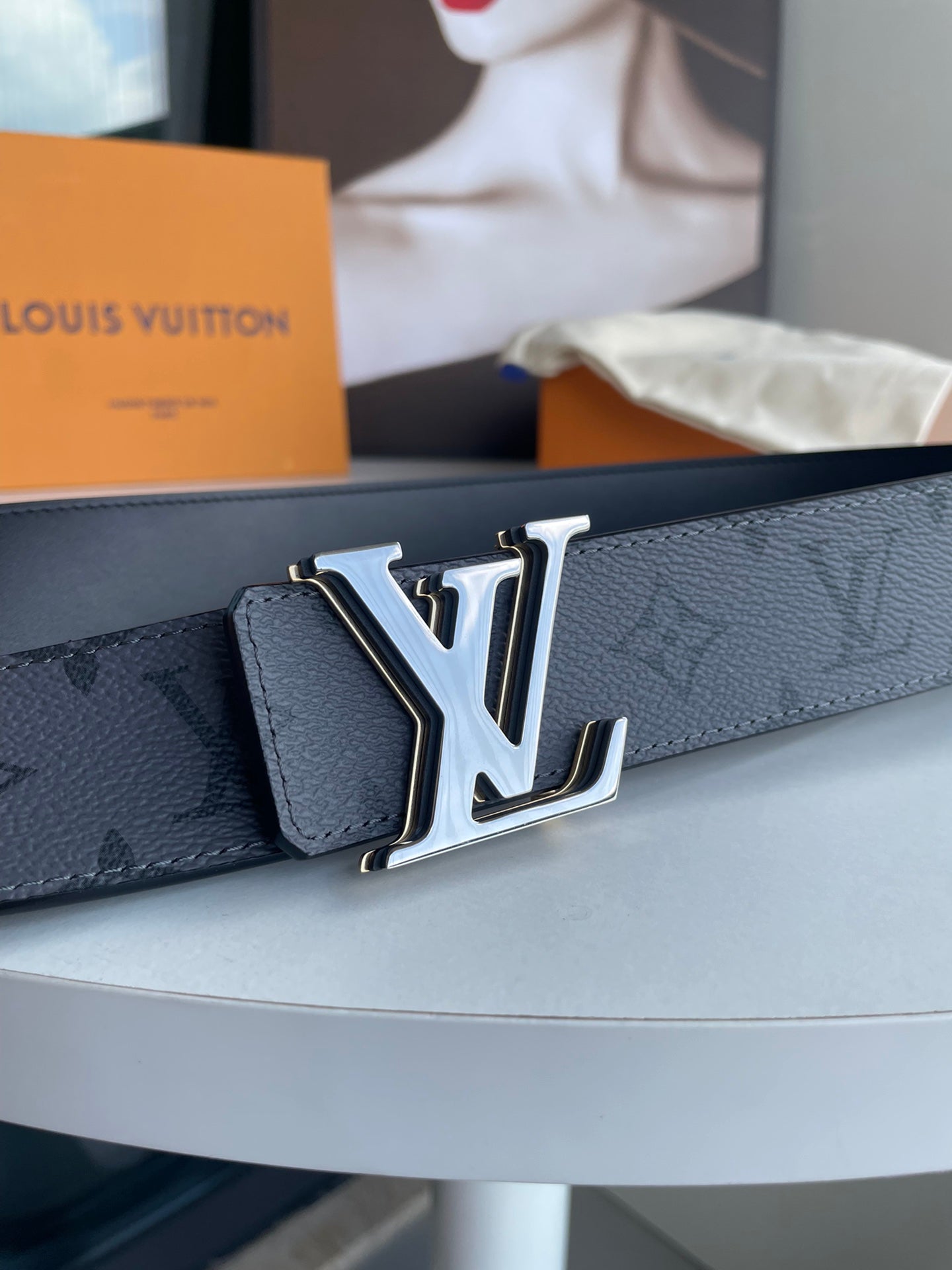 Louis Vuitton LV Initiales 40mm Belt in Monogram Eclipse Canvas with Silver-Tone Buckle