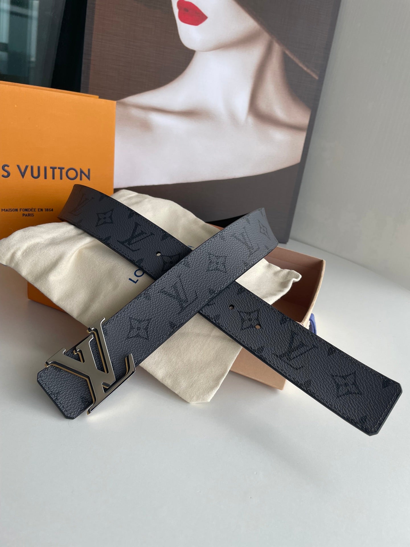 Louis Vuitton LV Initiales 40mm Belt in Monogram Eclipse Canvas with Silver-Tone Buckle