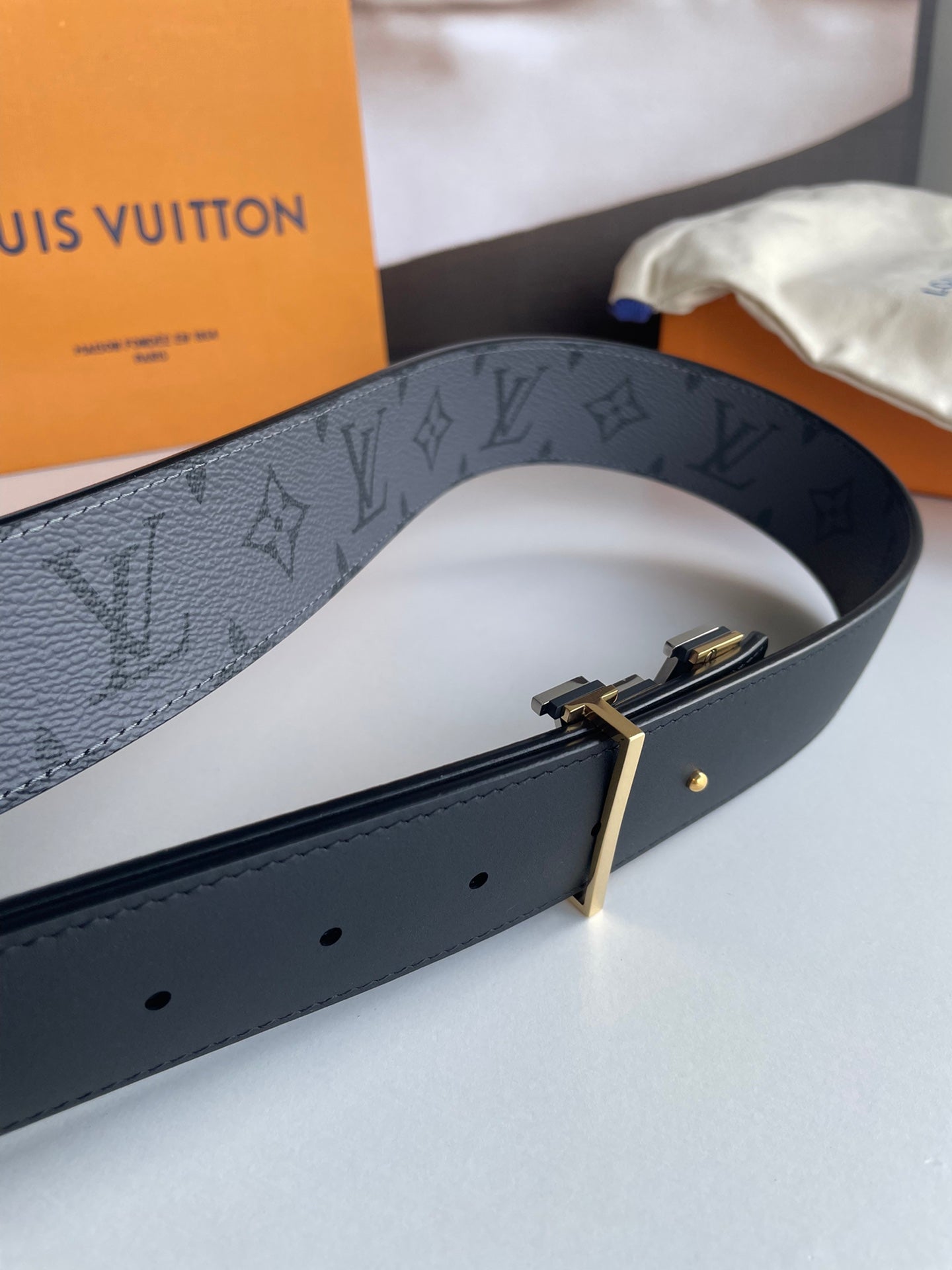 Louis Vuitton LV Initiales 40mm Belt in Monogram Eclipse Canvas with Silver-Tone Buckle