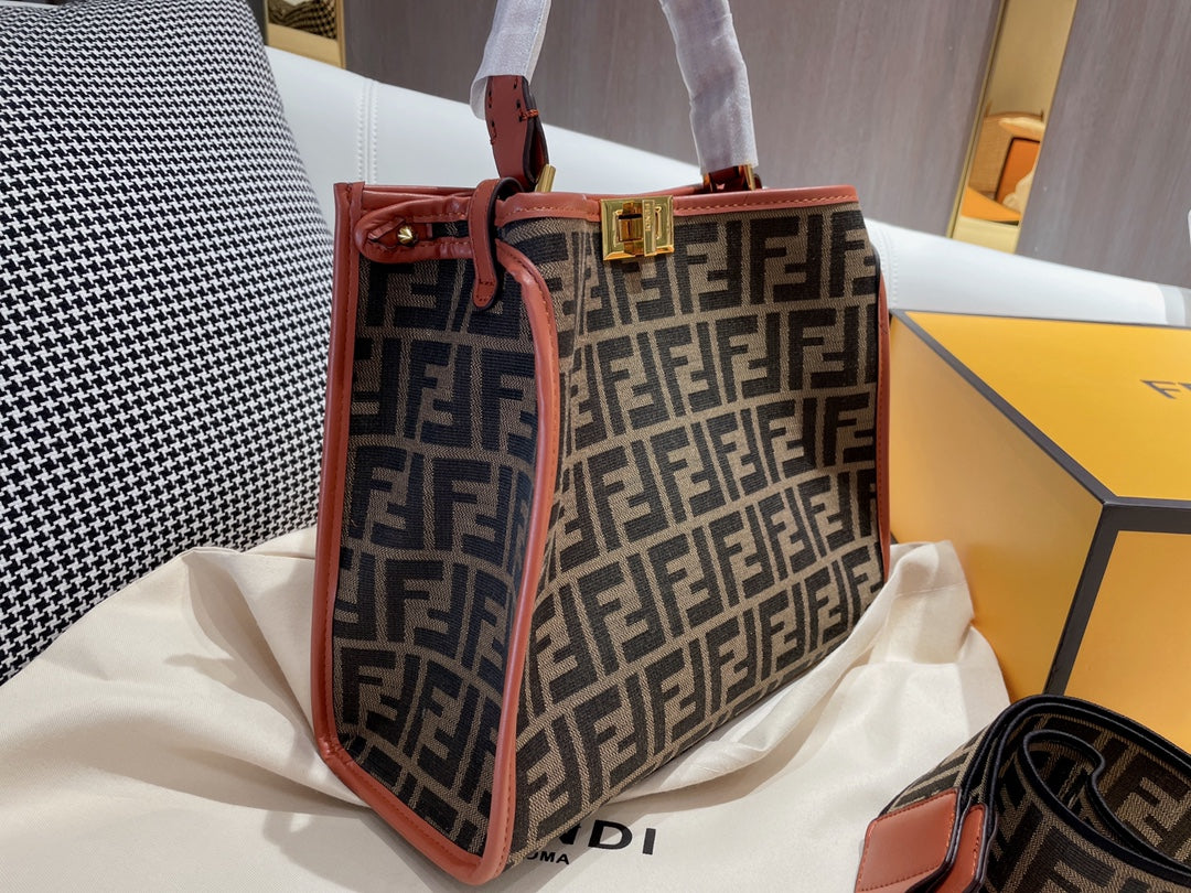 Fendi FF Monogram Canvas Tote Bag with Wide Logo Strap - Set of 2 Colors