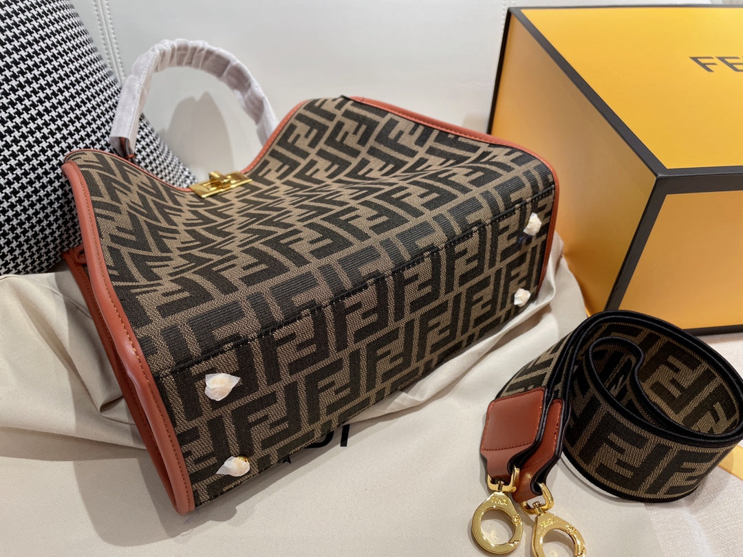 Fendi FF Monogram Canvas Tote Bag with Wide Logo Strap - Set of 2 Colors