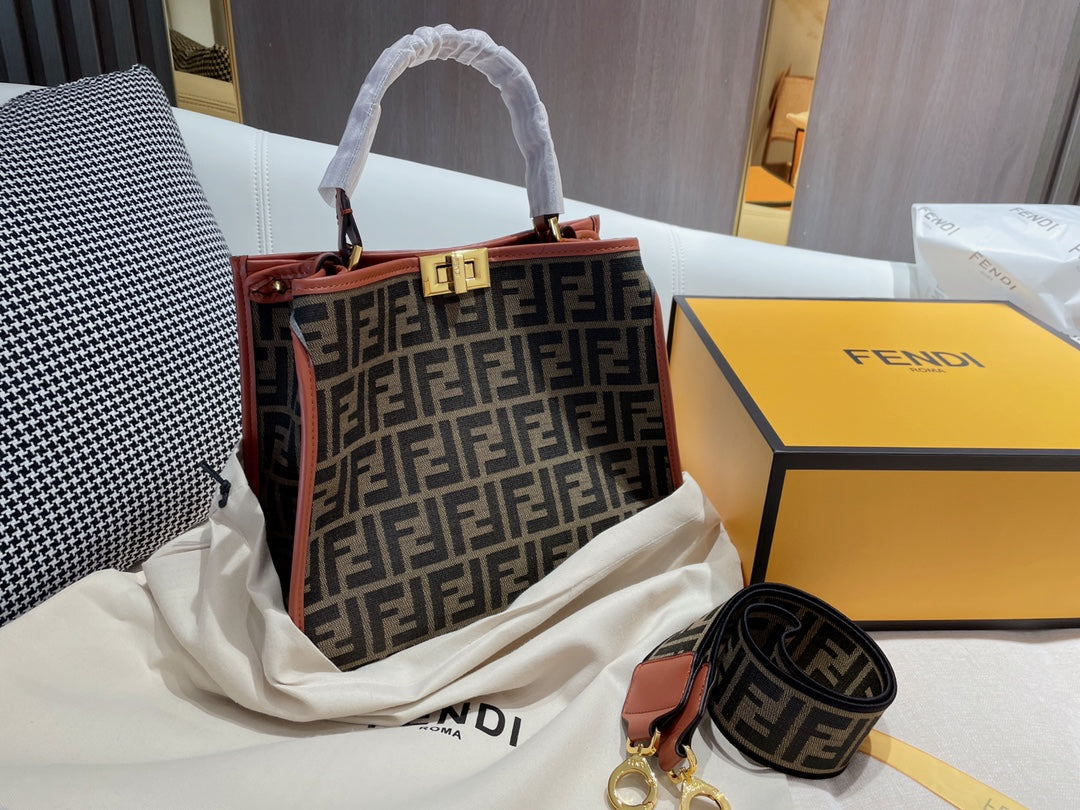 Fendi FF Monogram Canvas Tote Bag with Wide Logo Strap - Set of 2 Colors