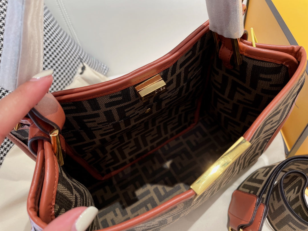 Fendi FF Monogram Canvas Tote Bag with Wide Logo Strap - Set of 2 Colors
