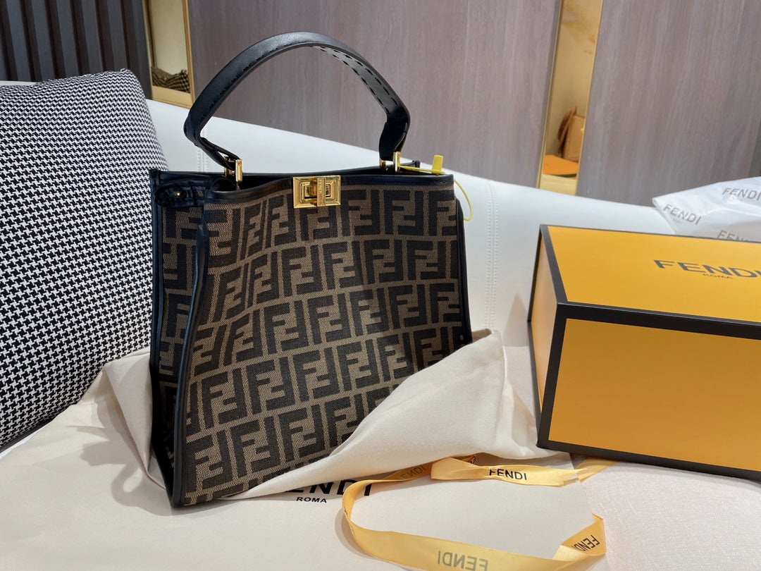 Fendi FF Monogram Canvas Peekaboo ISeeU Medium Bag - Luxury Top Handle Tote