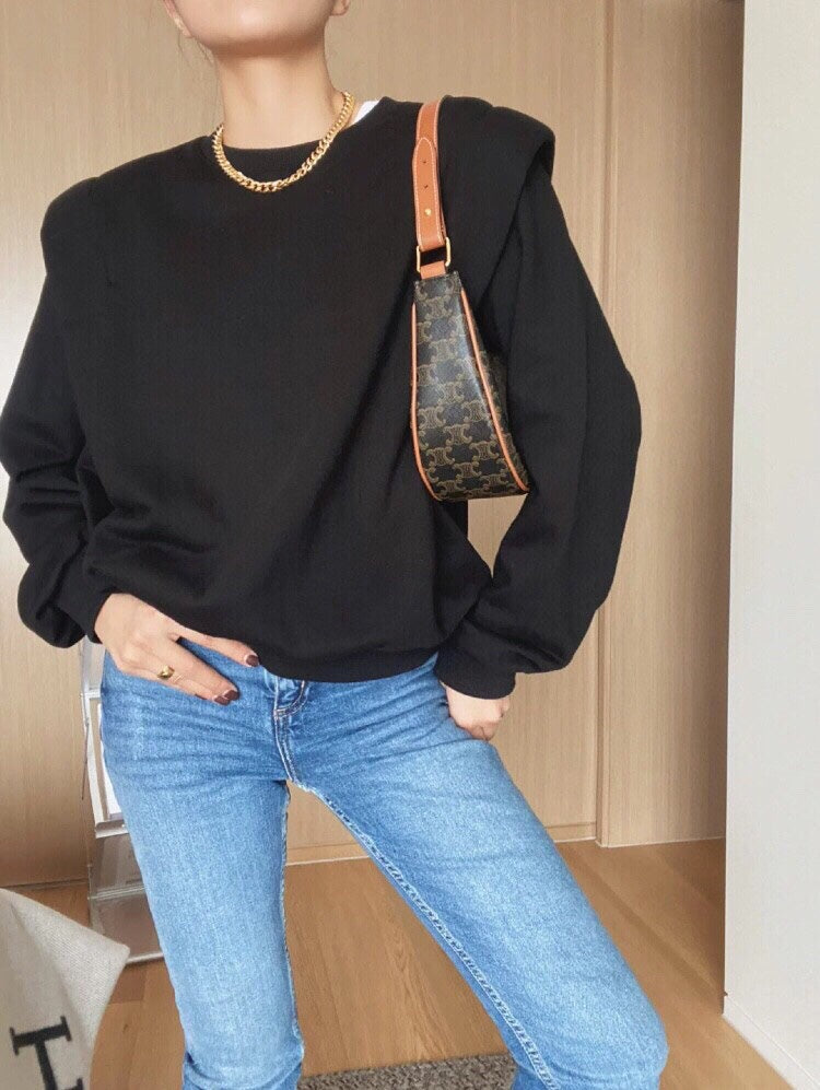 Women's Chic Puff Sleeve Blouse with Contrast Collar & High-Waist Black Shorts Set