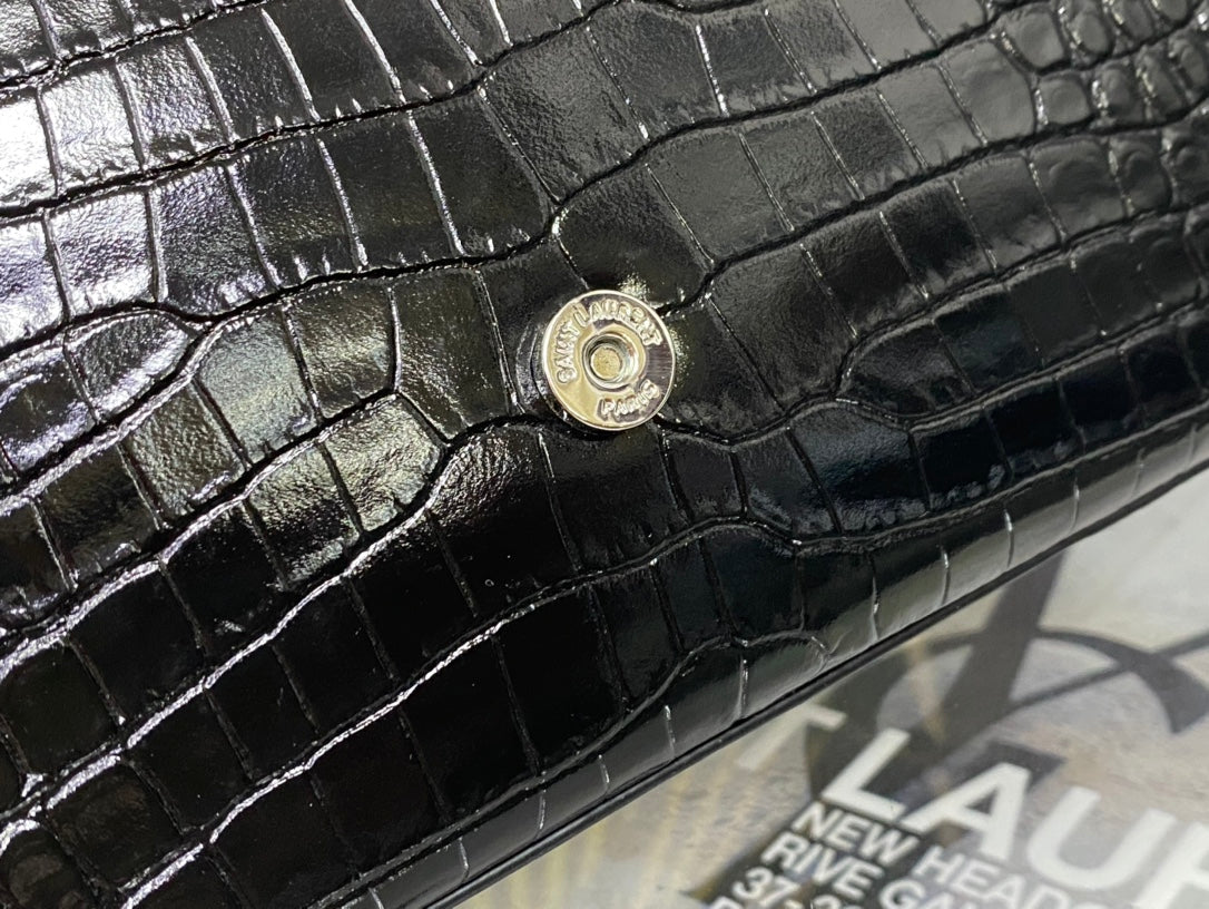 Saint Laurent YSL Kate Tassel Crocodile-Embossed Leather Chain Bag - Black