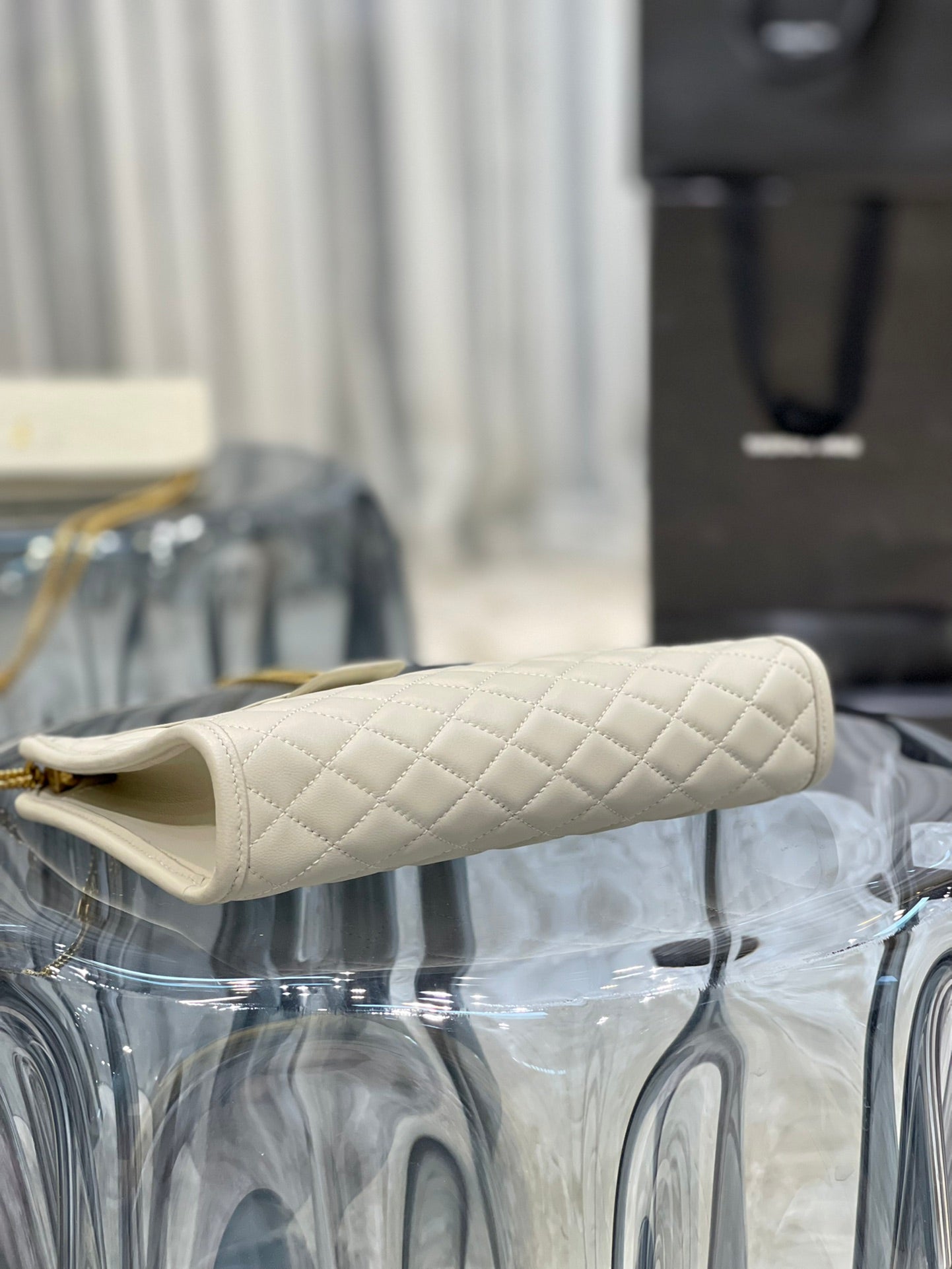 Saint Laurent Gaby Quilted Leather Shoulder Bag - Cream Off-White with Gold Hardware