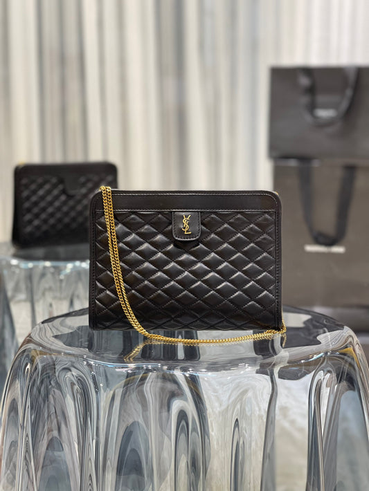 Saint Laurent Gaby Quilted Leather Pouch Bag - Black/Gold