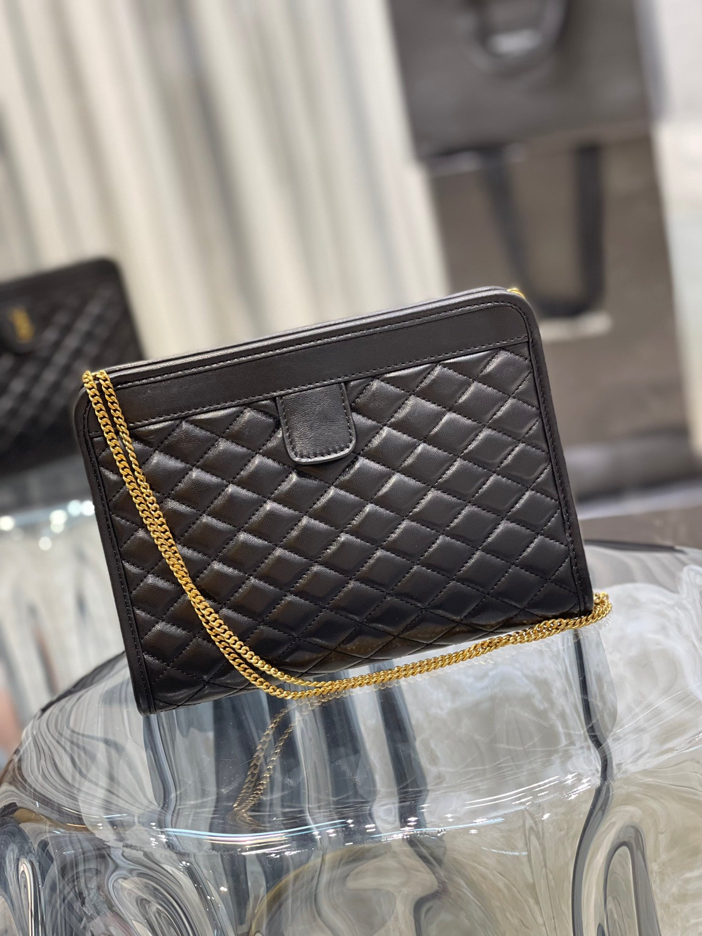 Saint Laurent Gaby Quilted Leather Pouch Bag - Black/Gold