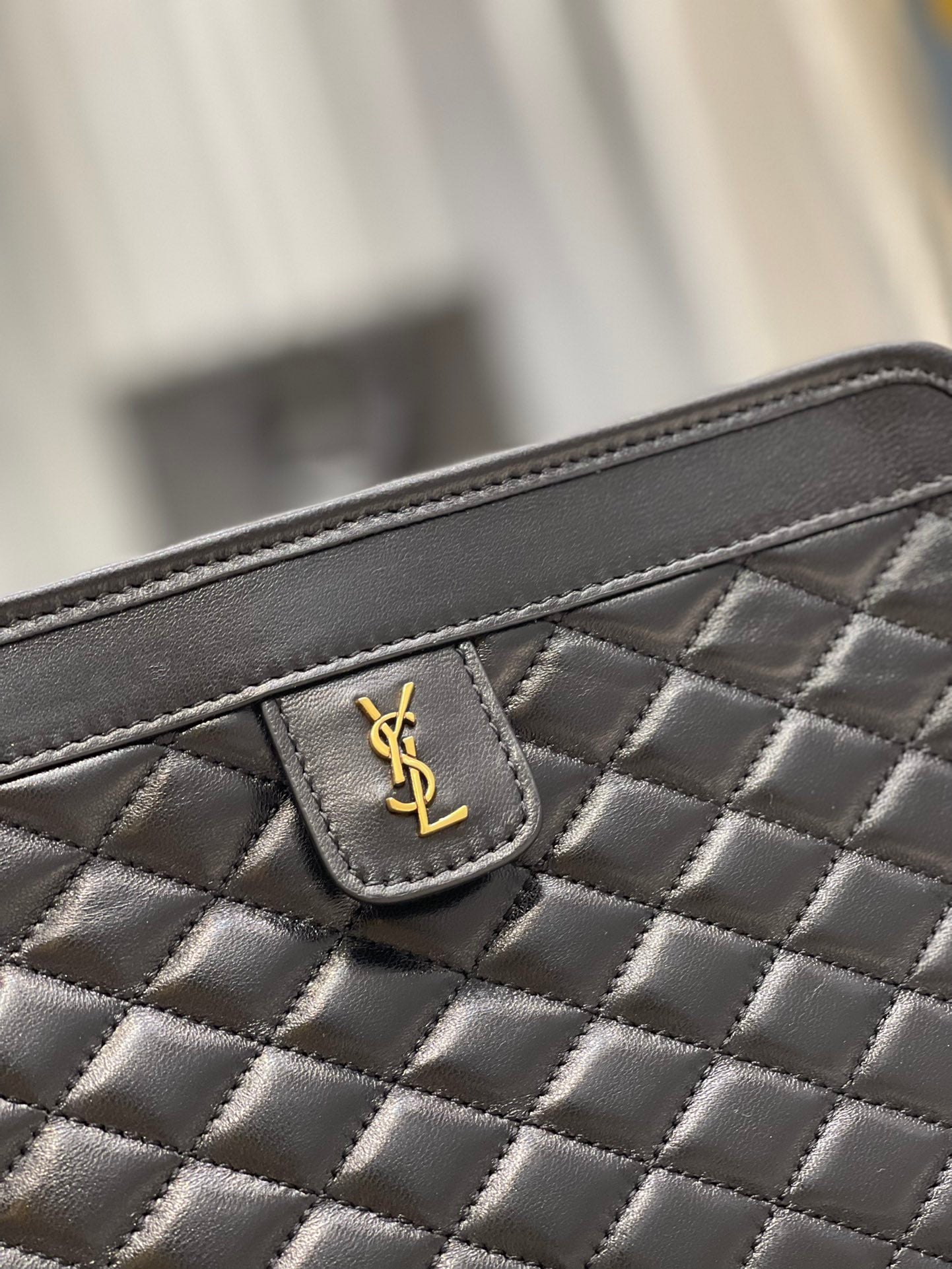 Saint Laurent Gaby Quilted Leather Pouch Bag - Black/Gold