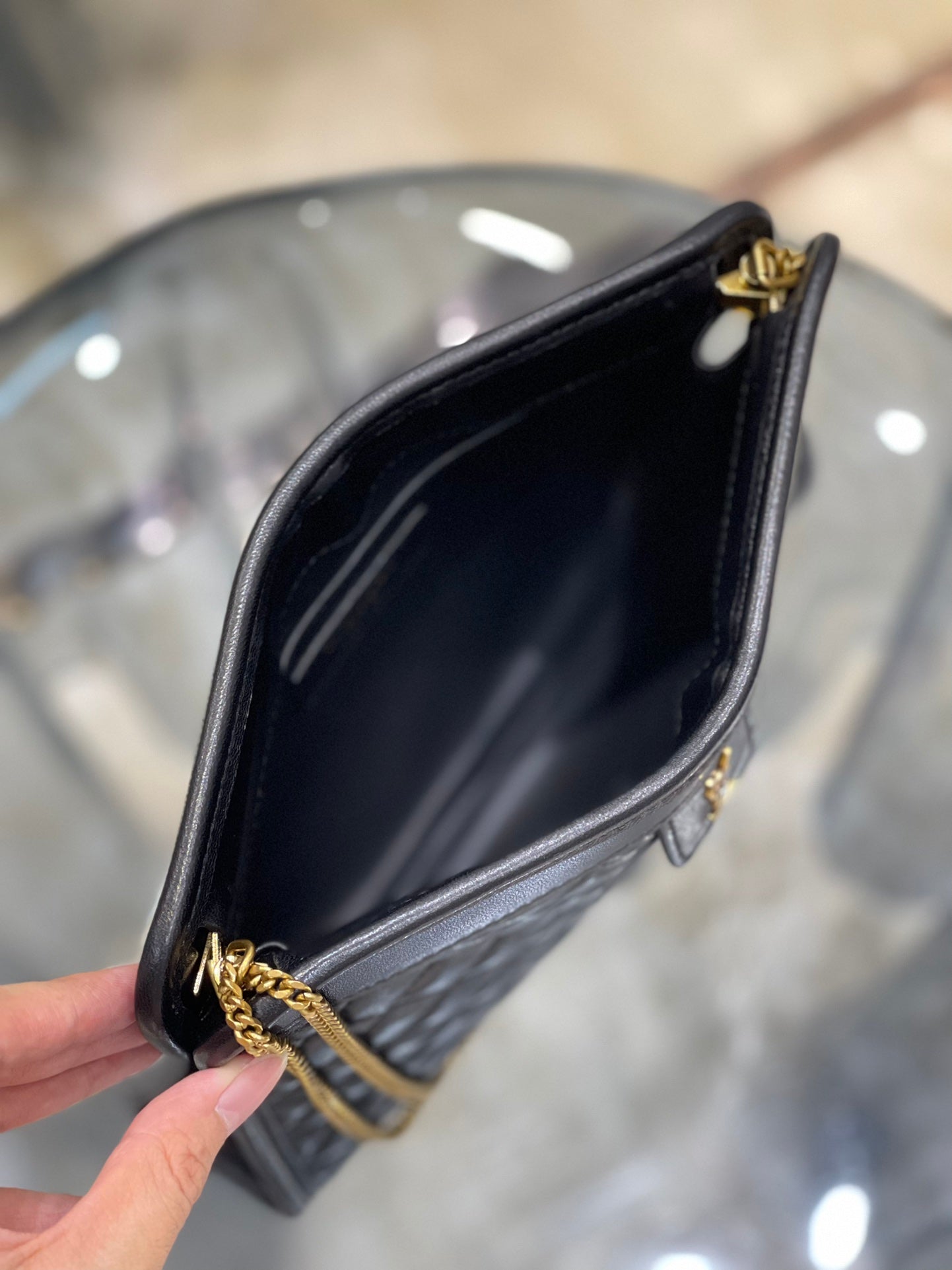 Saint Laurent Gaby Quilted Leather Pouch Bag - Black/Gold