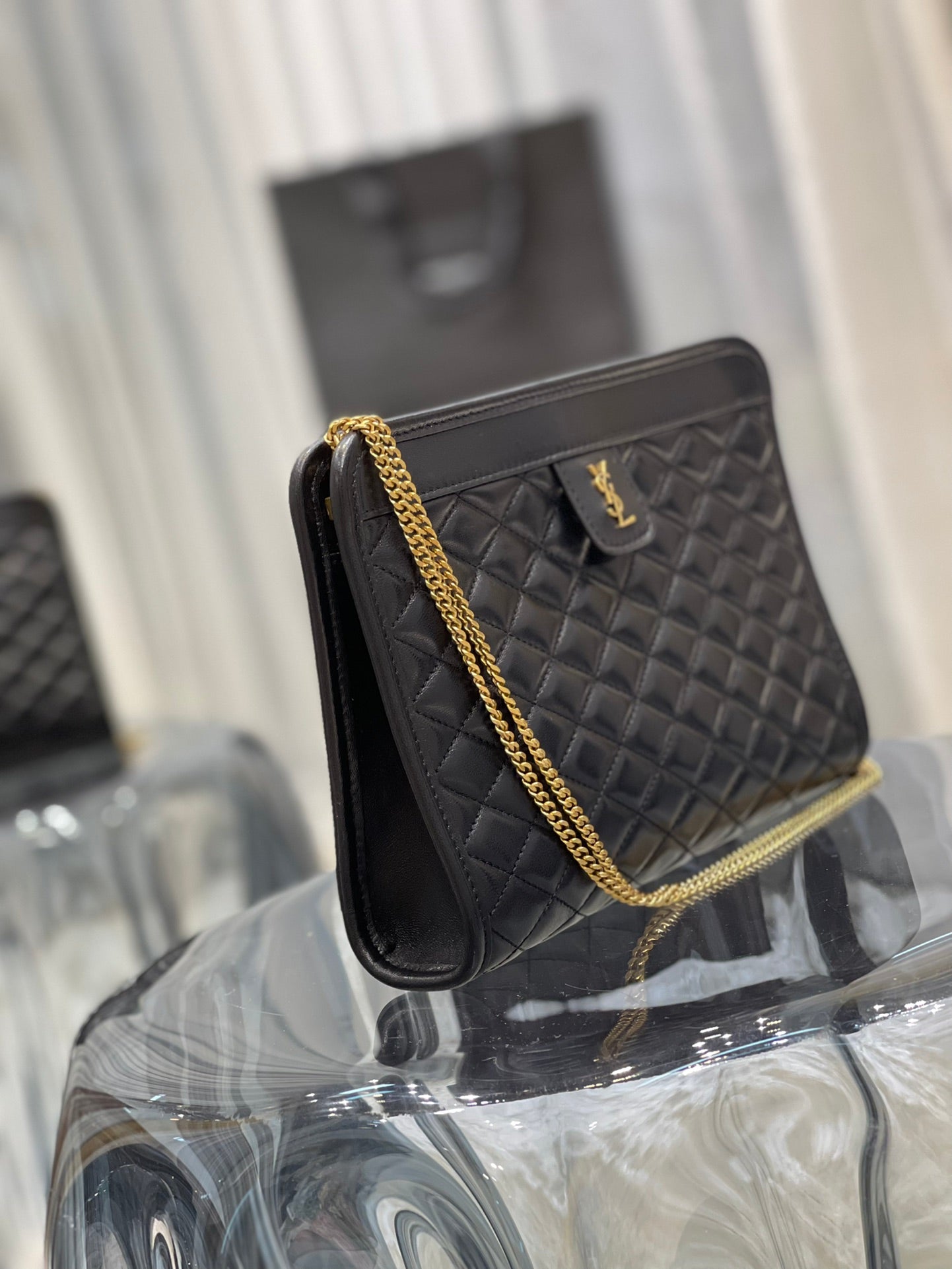 Saint Laurent Gaby Quilted Leather Pouch Bag - Black/Gold