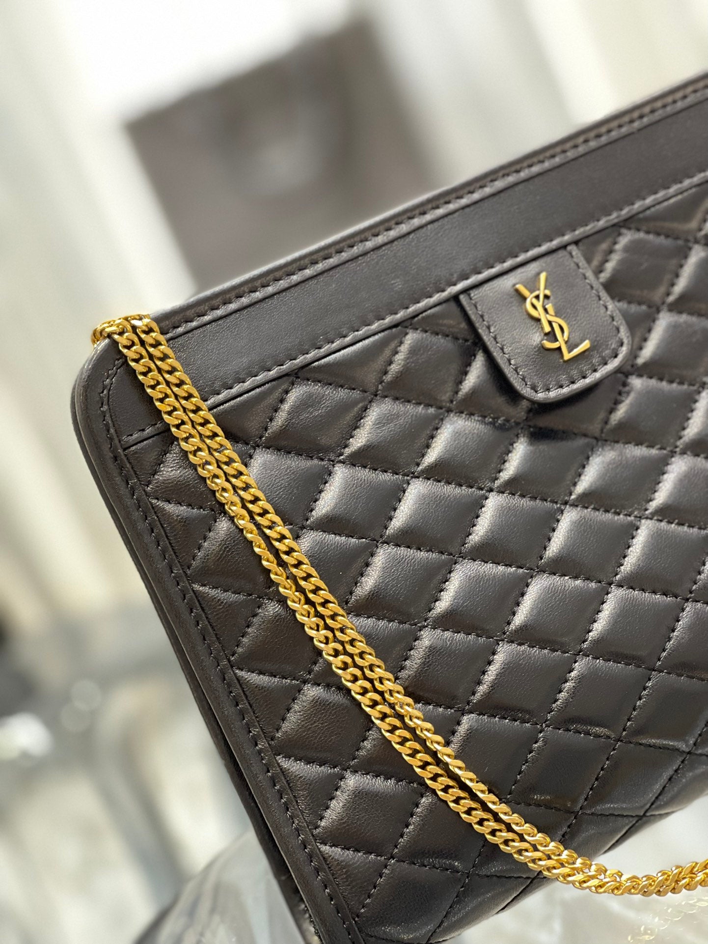 Saint Laurent Gaby Quilted Leather Pouch Bag - Black/Gold