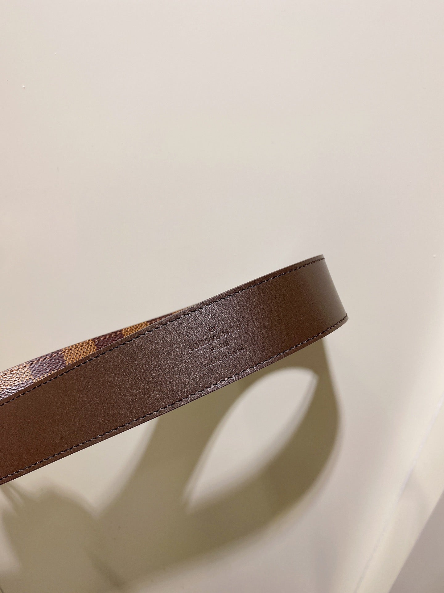 Louis Vuitton Damier Ebene Pattern Belt with Gold-Tone Buckle, Brown Checkered Canvas Waist Belt