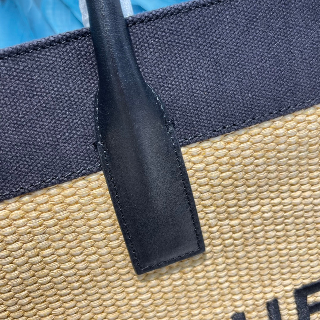 Saint Laurent Rive Gauche Canvas Tote Bag - Beige and Black