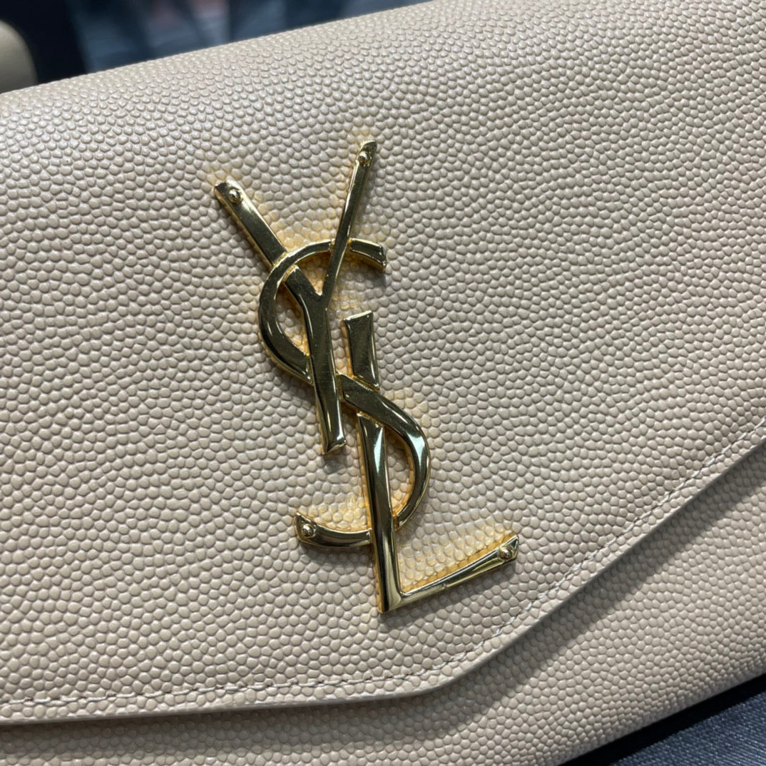 Saint Laurent Monogram Wallet on Chain and Card Holder - Beige Leather