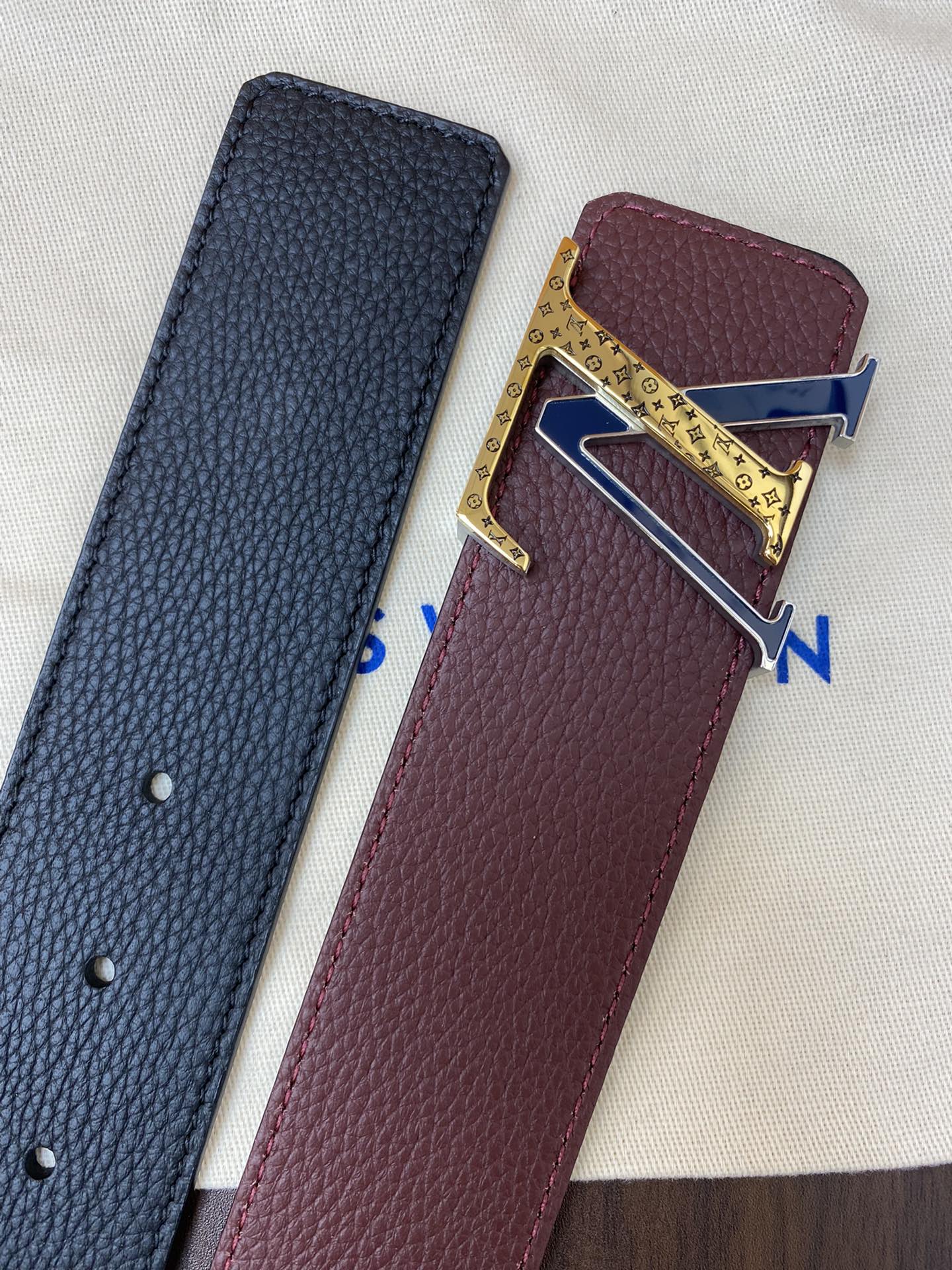 Louis Vuitton LV Initiales Reversible Belt Burgundy and Navy Taurillon Leather