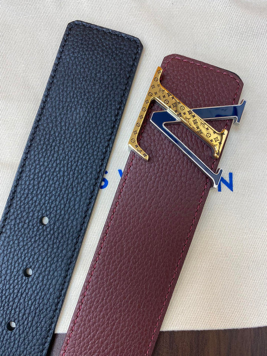 Louis Vuitton LV Initiales Reversible Belt Burgundy and Navy Taurillon Leather
