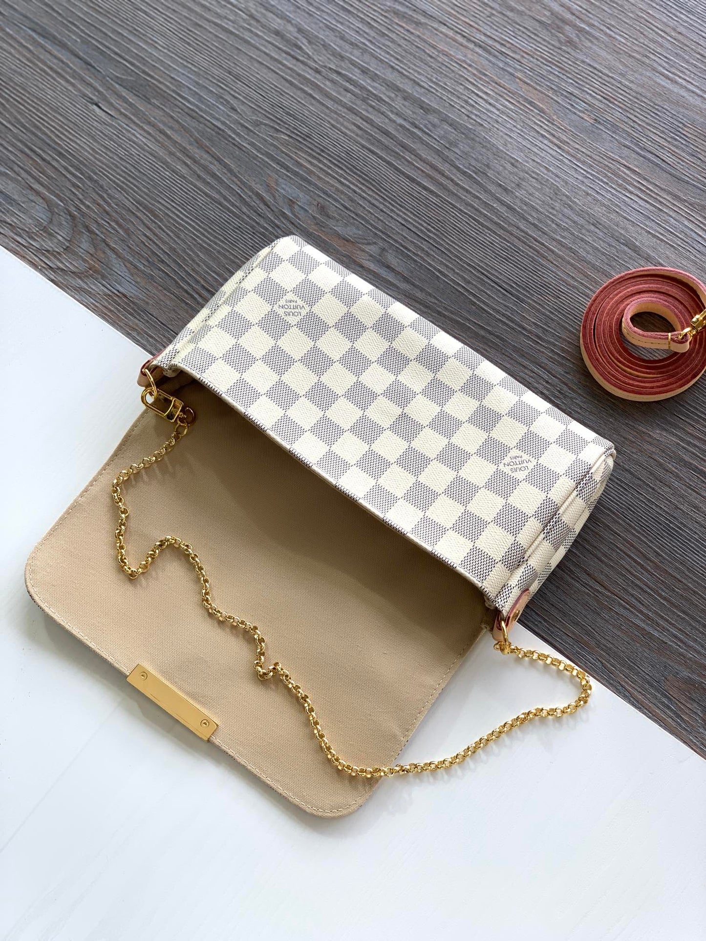 Louis Vuitton Damier Azur Favorite PM Handbag - White/Grey Checkered Crossbody Bag