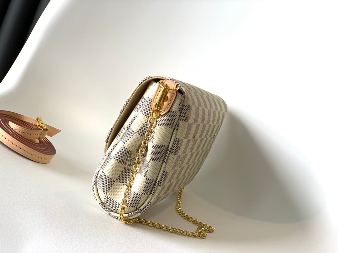 Louis Vuitton Damier Azur Favorite PM Handbag - White/Grey Checkered Crossbody Bag