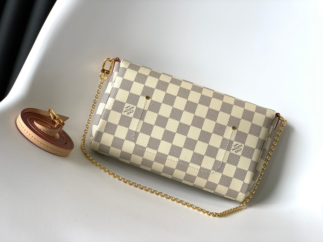 Louis Vuitton Damier Azur Favorite PM Handbag - White/Grey Checkered Crossbody Bag