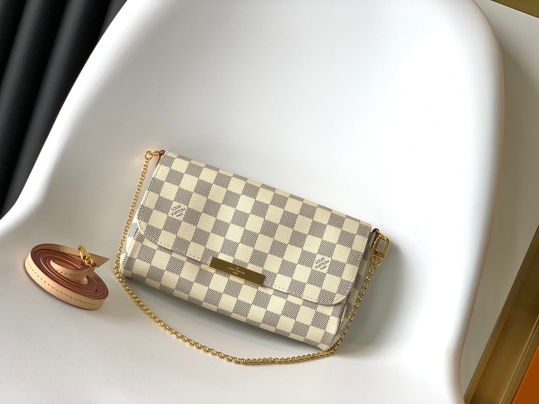 Louis Vuitton Damier Azur Favorite PM Handbag - White/Grey Checkered Crossbody Bag